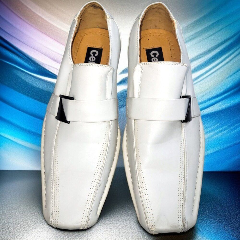 Men’s White square toe Slip-On Dress Shoes